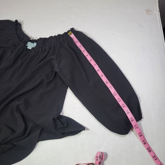 Veronica M. Black Off-Shoulder Blouse With Front Tie Detail 3/4 Sleeves Size M - Picture 6 of 8